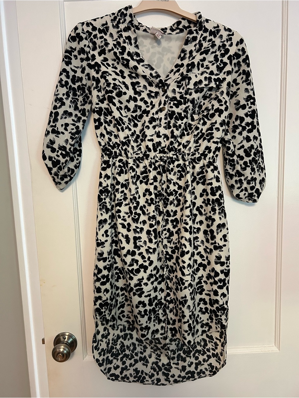 Merona V-Neck Black & White Printed Midi Dress with Elastic Waist